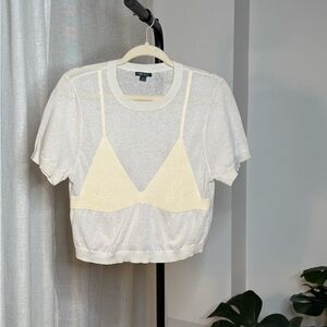Knit Bralette-Detail Lightweight Sweater Tee - Size L